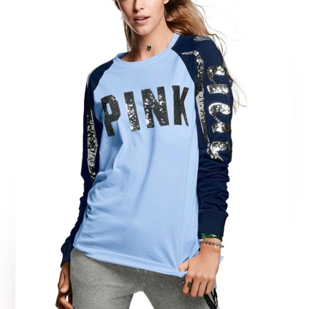 Sequin Bling Pullover Victoria's Secret PINK  Raglan Jersey Tee
